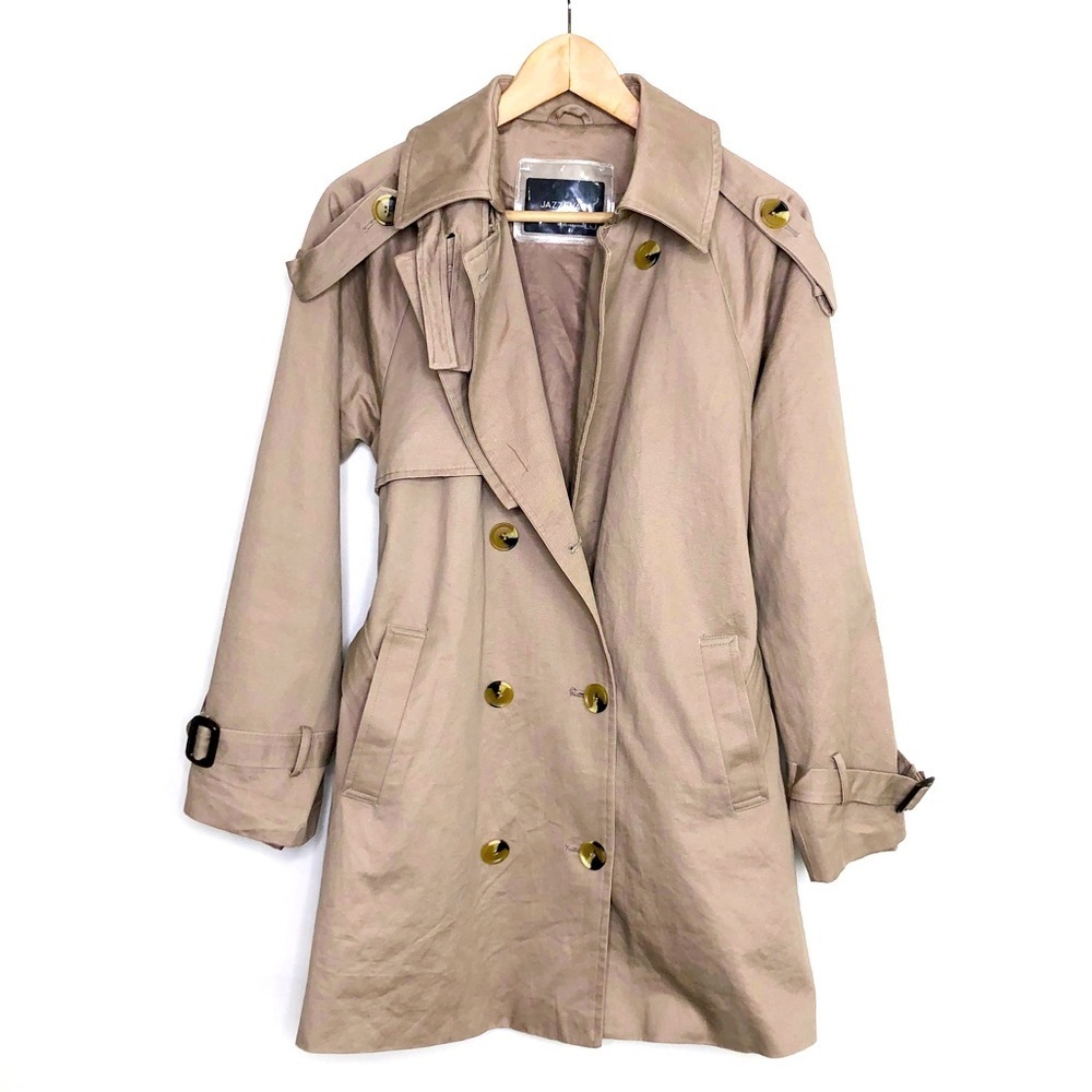 Jazzevar tan double breasted rain coat jacket